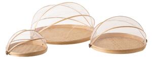 Set 3ks přírodních bambusových podnosů se sklápěcími poklopy - Ø45*12cm