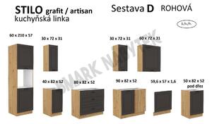 Kuchyňská linka STILO artisan/grafit, Rohova sestava D, 285 x 170 cm