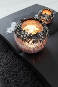 Skleněný kouřový svícen se zdobením a kamínky Luxy - Ø 13*10cm