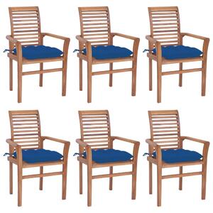 Jídelní židle 6 ks s modrými poduškami masivní teak