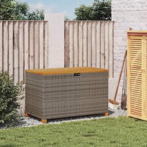Zahradní úložný box šedý 110x55x63 cm polyratan akáciové dřevo