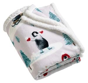 Bílá deka s vánočním motivem 170x130 cm Christmas Sherpa Penguins – Catherine Lansfield