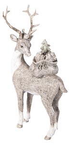 Stříbrno bílá dekorativní soška jelena s dárky - 15*9*26 cm