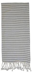 Slabounký bavlněný ručník / osuška se šedými pruhy a třásněmi Hammam - 90*180 cm