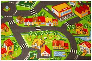 Kobercový ráj Dětský kusový koberec Crazy Village Uličky zelený šedý Rozměr: 100x150 cm