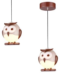 Dětské závěsné svítidlo Owl, 1x hnědé plastové stínítko, br