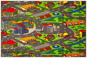 Kobercový ráj Dětský kusový koberec Clever Town Město Uličky šedý zelený Rozměr: 100x150 cm