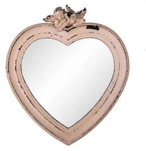 Nástěnné zrcadlo s růžovým rámem ve tvaru srdce s andílky - 30*5*34 cm