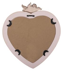 Nástěnné zrcadlo s růžovým rámem ve tvaru srdce s andílky - 30*5*34 cm