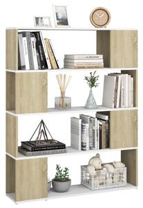 Knihovna / dělicí stěna Montello - bílá a dub sonoma | 100x24x124 cm