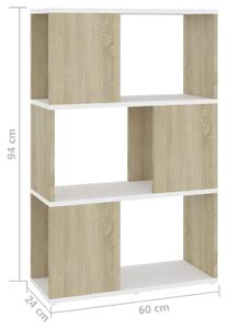 Knihovna / dělicí stěna Montello - bílá a dub sonoma | 60x24x94 cm