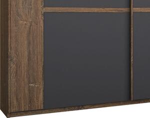 Šatní skříň Bernau, 271 cm, dub stirling/šedá, posuvné dveře