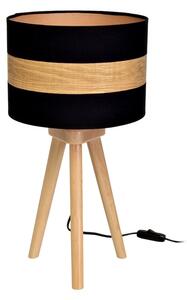 Stolní lampa Terra, 1x dřevěné/černé textilní stínítko, dřevo