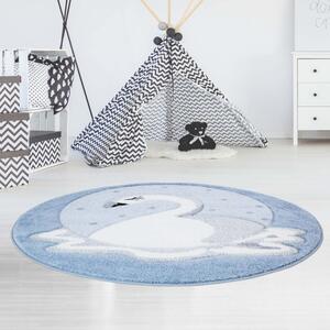 Kulatý koberec s motivem bílá labuť do dětského pokoje Šířka: 120 cm