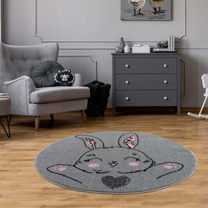 Dětský šedý kulatý koberec usměvavý zajko Šířka: 120 cm