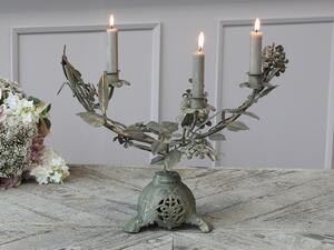 Bronzovo-zelený kovový svícen s listy Leaves na 3 úzké svíčky - 46*18*36 cm
