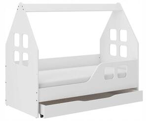 Bílá dětská postel s úložným prostorem ve tvaru domečku 140 x 70 cm