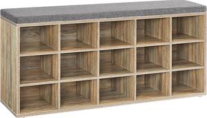 VASAGLE Botník s lavicí 15 přihrádek 105 x 48 x 30 cm dub šedá
