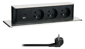Solight PP126USBC - Zásuvkový sloupek pro desku stolu 3x230V + USB-A + USB-C