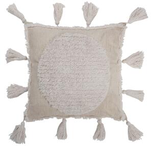 Krémový polštář se střapci a reliéfem Tasse - 45*45*13 cm - J-Line by Jolipa