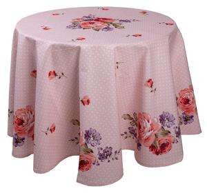 Růžový kulatý ubrus na stůl s růžemi Dotty Rose - Ø 170 cm