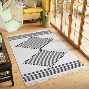 Makro Abra Kusový koberec bavlněný oboustranný AZTECA 2715 bílý černý s třásněmi Rozměr: 80x150 cm