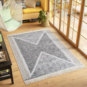 Makro Abra Kusový koberec bavlněný oboustranný AZTECA 2713 šedý béžový krémový s třásněmi Rozměr: 60x110 cm