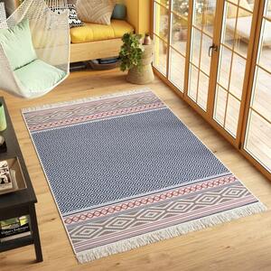 Makro Abra Kusový koberec bavlněný oboustranný AZTECA 2711 šedý vícebarevný s třásněmi Rozměr: 80x300 cm
