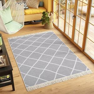 Makro Abra Kusový koberec bavlněný oboustranný AZTECA 2703 šedý s třásněmi Rozměr: 60x110 cm