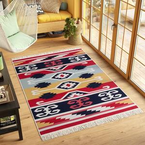 Makro Abra Kusový koberec bavlněný oboustranný AZTECA 2712 vícebarevný s třásněmi Rozměr: 60x110 cm