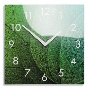 Dekorační skleněné hodiny 30 cm s motivem listů