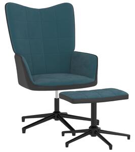 Relaxační křeslo se stoličkou modré samet a PVC
