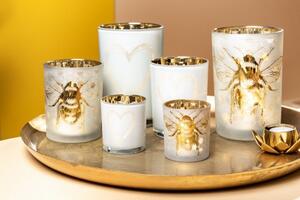 Zlatý skleněný svícen s včelkou na plástvi Hoone vel.L - Ø 10*12cm