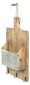 Nástěnný dřevěný box ve tvaru prkénka s háčky - 33*9*55 cm