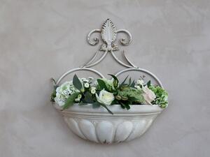 Krémový nástěnný box na květiny ve starém francouzském stylu - 45*20*48cm
