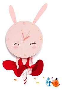 Dětské nástěnné svítidlo s hodinami Bunny Clock, 1x růžové plastové stínítko