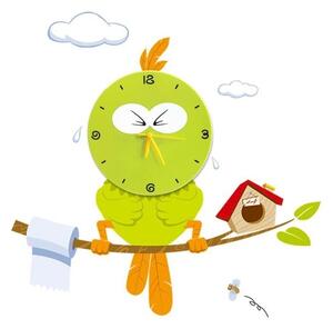 Dětské nástěnné svítidlo s hodinami Bird Clock, 1x zelené plastové stínítko