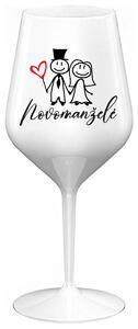 NOVOMANŽELÉ - bílá nerozbitná sklenička na víno 470 ml