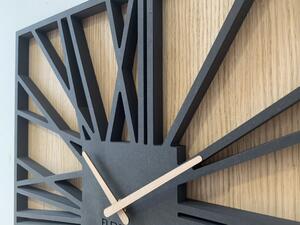 Fenomenální hranaté hodiny v kombinaci dřeva a luxusní černé barvy 50 cm