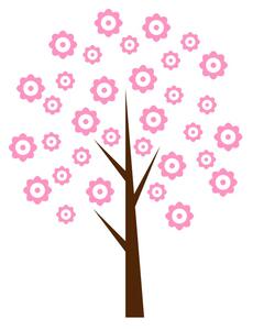 Pieris design Strom kvetoucí třešeň - samolepka na zeď bílá