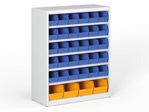 Regál s plastovými boxy BASIC se zadní stěnou - 1150 x 400 x 920 mm, 30x B, 4x C