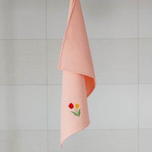 Vaflová utěrka Veba RUMBA lososová s výšivkou Tulipány Velikost: 46x70 cm