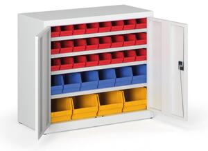 Skříň s plastovými boxy BASIC - 800 x 400 x 920 mm, 24xA/6xB/4xC, šedá/šedé dveře