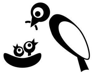 Pieris design Hnízdo s ptáčaty - jarní samolepka na okno černá