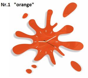 Oranžové nalepovací nástěnné hodiny ve tvaru kaňky Bílá