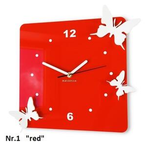 Červené 3D nástěnné hodiny motýlci Modrá