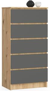 Ak furniture Komoda Kuba 60 cm - 5 šuplíků dub artisan/grafitová