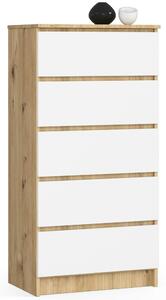 Ak furniture Komoda Kuba 60 cm - 5 šuplíků dub artisan/bílá