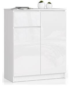 Ak furniture Komoda Kiara 80 cm 2 skříňky a 1 šuplík bílá lesk