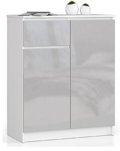 Ak furniture Komoda Kiara 80 cm 2 skříňky a 1 šuplík bílá/šedá